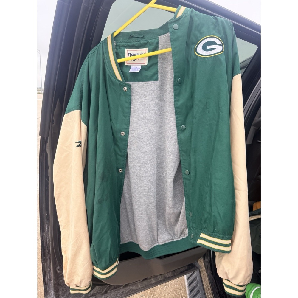 Vintage Reebok Green Bay Packers Jacket Mens XXL NFL Green Snap Spellout